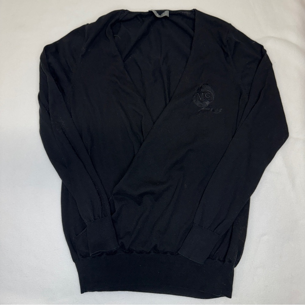 Alexander McQueen MCQ Small Sweater Faux Wrap V Neck Long Sleeve Black monogram